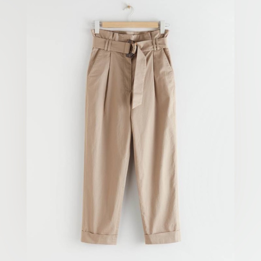 & Other Stories Belted Paperbag Waisted Pants in Beige - size XS/US2